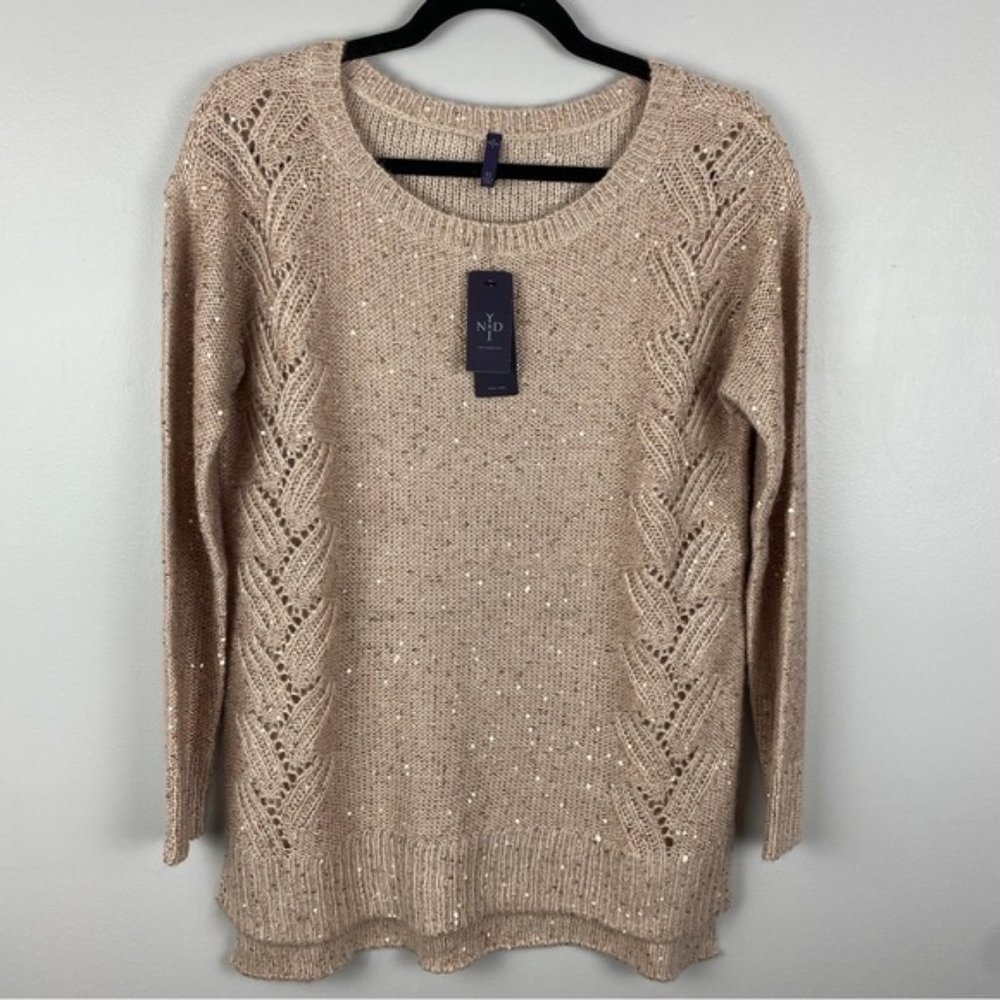 NYDJ Sequin Oversized Ntral Sweater XS Cream Pink Cameo - Picture 2 of 13